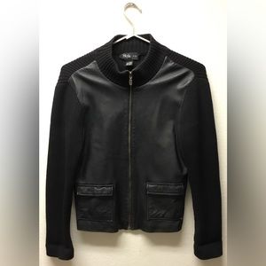 Style & Co Petite Sz L Woman’s Leather and Knit Black Full Zip Up Jacket